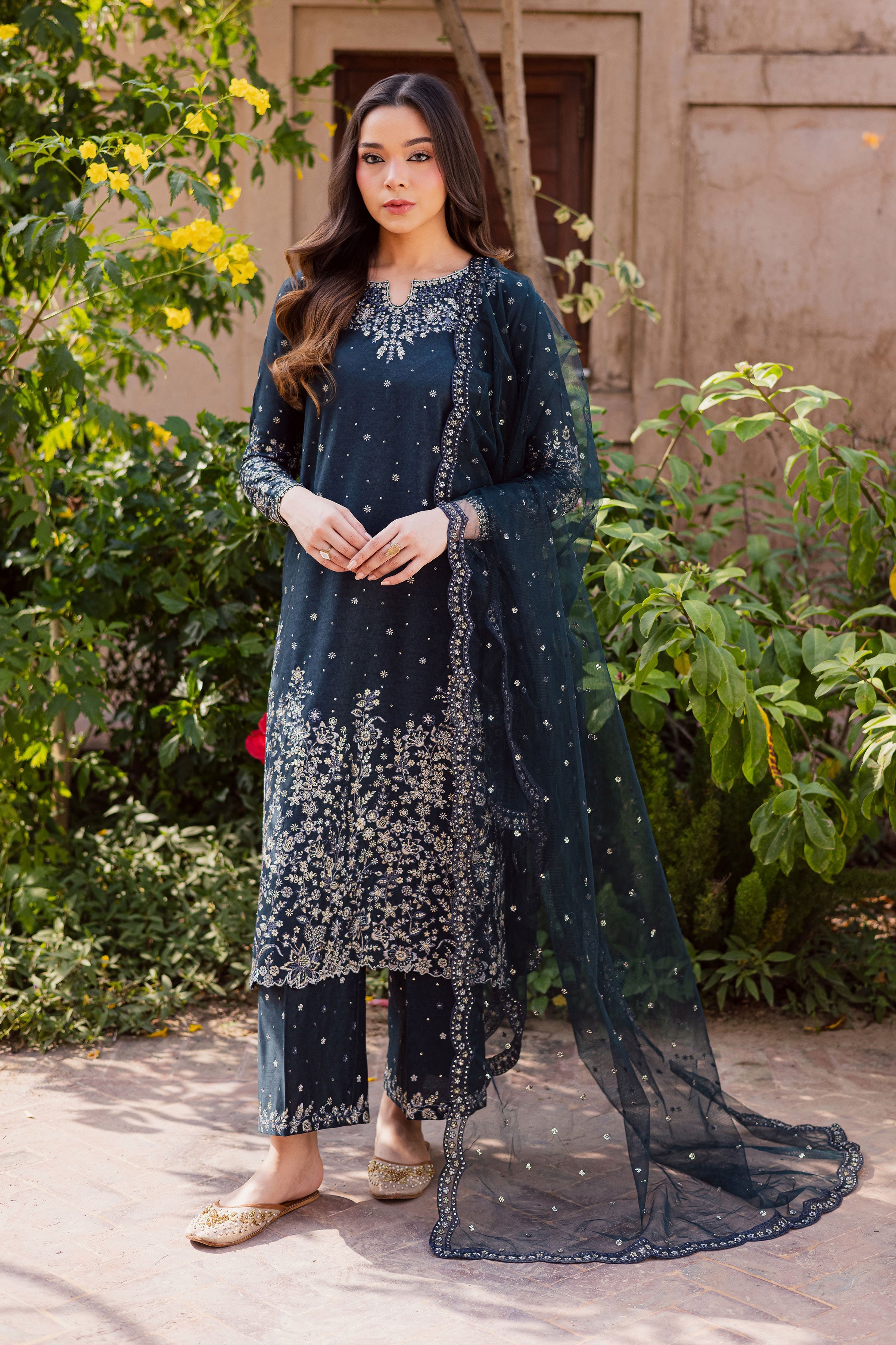 Berry Blue – Summer Embroidered 3 Piece Suit